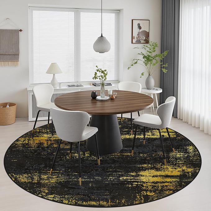 Round Area Rug Living Room: 8 ft Modern Washable Indoor Carpet | For Bedroom Dining Room Farmhouse Nursery Hallway Office,Modern Abstract,Machine washable,Non-Slip,Stain Resistant,Indoor