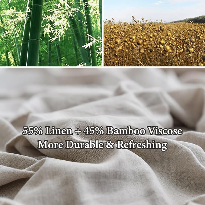 Simple&Opulence French Linen Blended Duvet Cover Queen, Flax Viscose Derived from Bamboo Bedding Set with Pom Pom Trim Soft Cooling for Hot Sleepers, 1 Boho Comforter Cover and 2 Pillow Shams, Linen