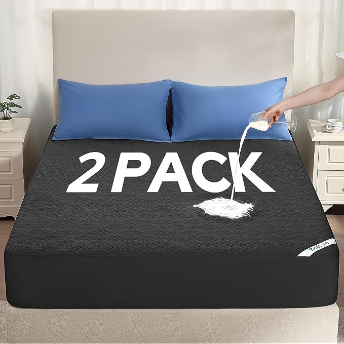 2 Pack Waterproof Mattress Protector California King Size, Deep Pocket Fit | Bedlore Soft Breathable Bed Mattress Cover Pad, Fits 6-18 Inch Deep Mattresses, Ideal for Bedroom, Hotel, Black