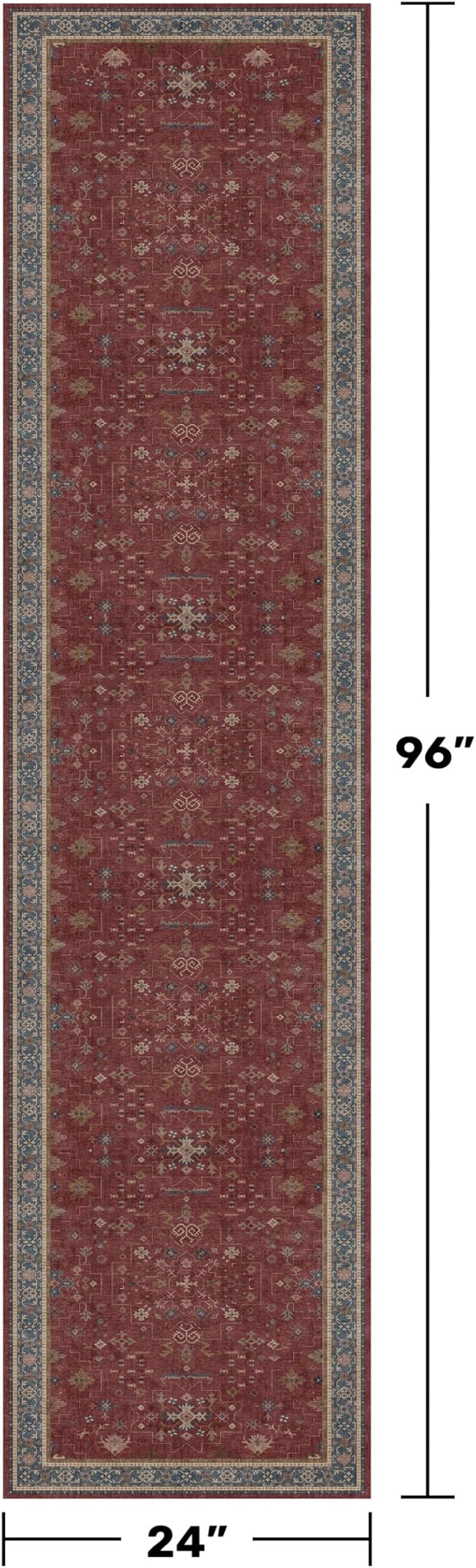 Red 2x8 Long Hallway Runner Rug - Boho Washable Indoor Front Door Mat for Entryway, Non Skid Rugs for Kitchen, Vitange Geometric Floral Low Pile & Soft Runner Carpet