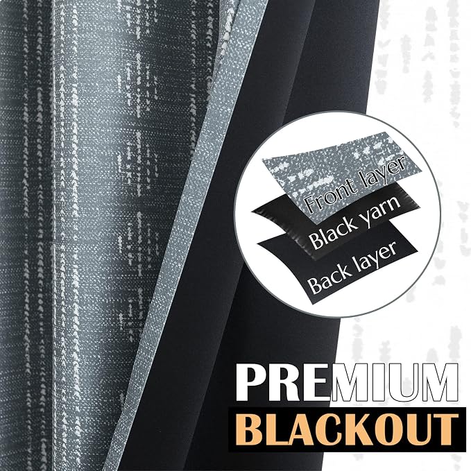 jinchan Boho Blackout Curtains 90 Inches Long for Bedroom Living Room | White on Grey Geometric Printed Grommet Curtains Room Darkening Thermal Insulated Window Treatments 2 Panels