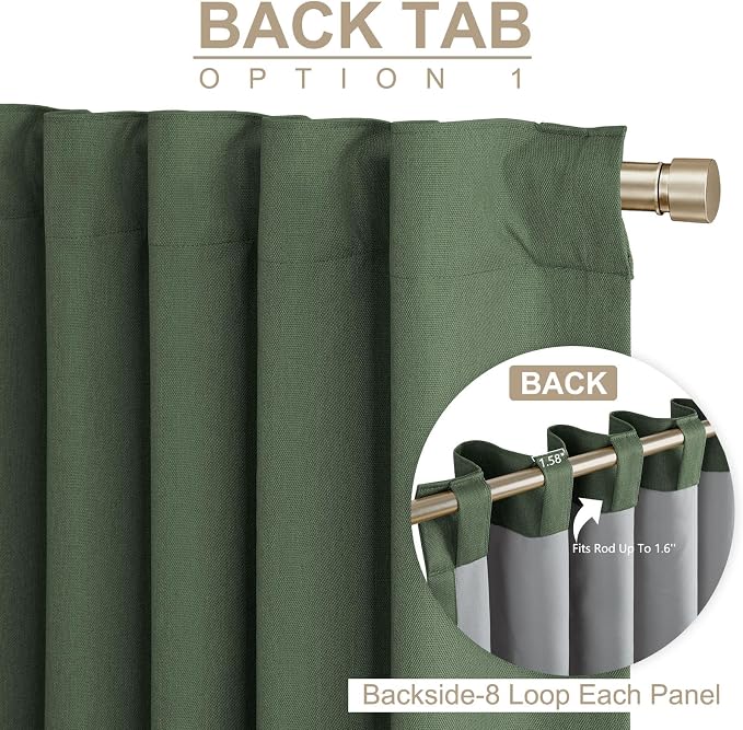 Linen Textured Total Blackout Curtains for Bedroom 96 Inches Long, Loden | 100% Blackout Shield, Back Tab/Rod Pocket Living Room Drapes, Thermal Insulated Blackout Curtains 2 Panels Set, 50"W x 96"L