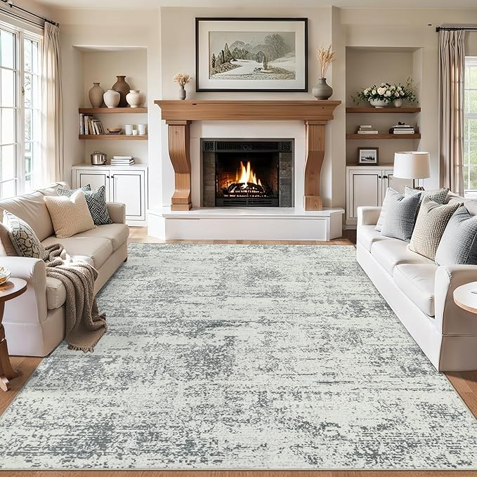 PLHXFR Area Rug Living Room: 4x6 Modern Abstract Washable Carpet Grey | For Bedroom Dining Room Farmhouse Nursery Home,Machine washable,Non Slip,Large Soft Neutral,Stain Resistant, Indoor Floor