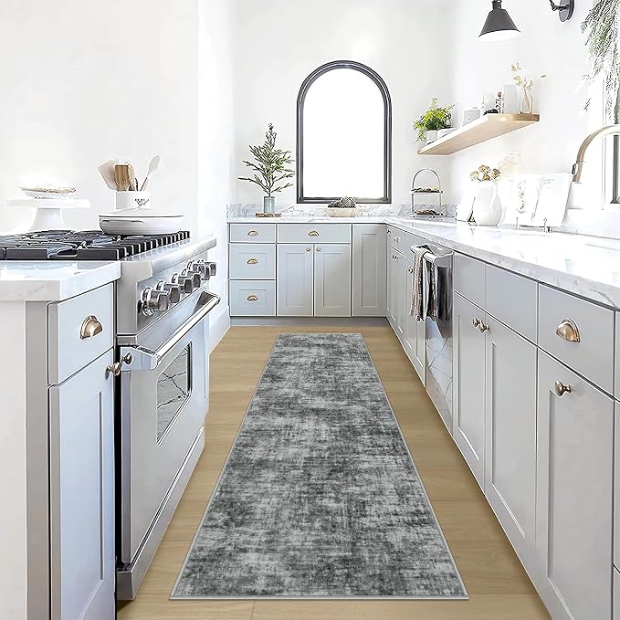2'6''x8' Runner Rugs Washable Rug: Modern Abstract Hallway Black Carpet | Non-slip TPE backing makes this washable soft low-pile rug safe & durable, Pet-friendly decor for dining room,nursery,office