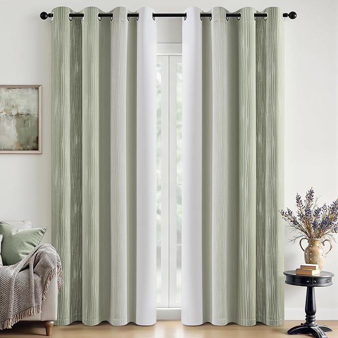 MIULEE Sage Green and Greyish White Ombre Blackout Curtains 52Wx84L | Full Room Darkening,Thermal Insulated,84 Inch Long,Grommet Drapes for Bedroom/Living Room,Modern Window Treatments,Set of 2