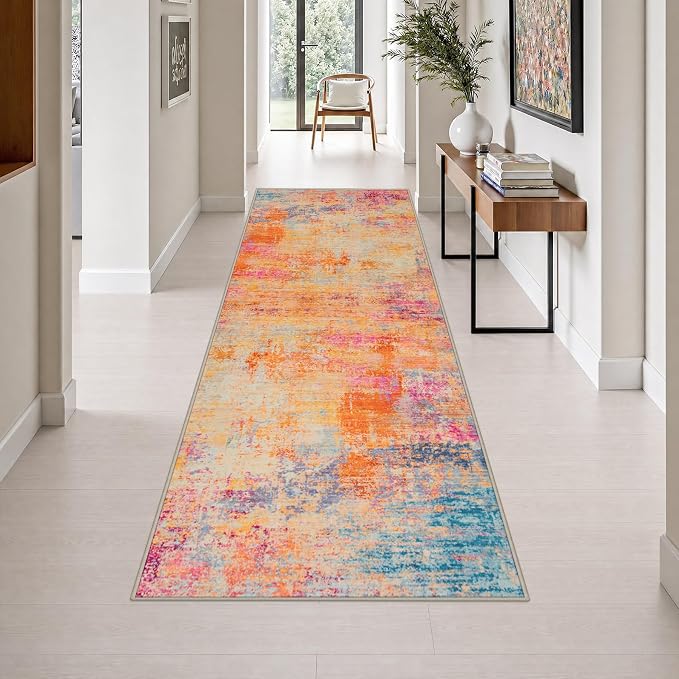 3x10 Washable Runner Rug：Modern Abstract Soft Carpet Galaxy Haze | For Hallway, Bedroom, Kitchen, Laundry, Bathroom,Door Mat,Modern Abstract,Machine washable,Non-Slip,Stain Resistant,Indoor
