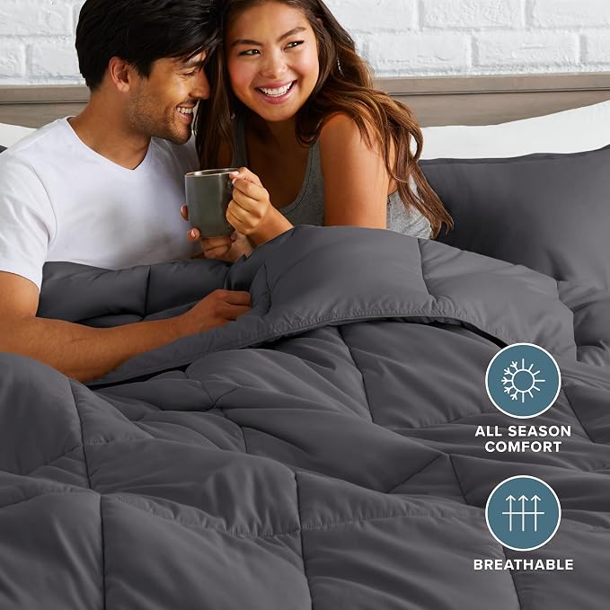 Bare Home Comforter Set (Oversized King, Forged Iron Grey) | 1800 Ultra-Soft, All-Season, Breathable, Hypoallergenic, Premium 1800, Warm, Cozy