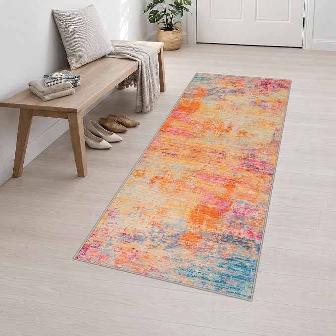 2.6x8 Washable Runner Rug：Modern Abstract Soft Carpet Galaxy Haze | For Hallway, Bedroom, Kitchen, Laundry, Bathroom,Door Mat,Modern Abstract,Machine washable,Non-Slip,Stain Resistant,Indoor