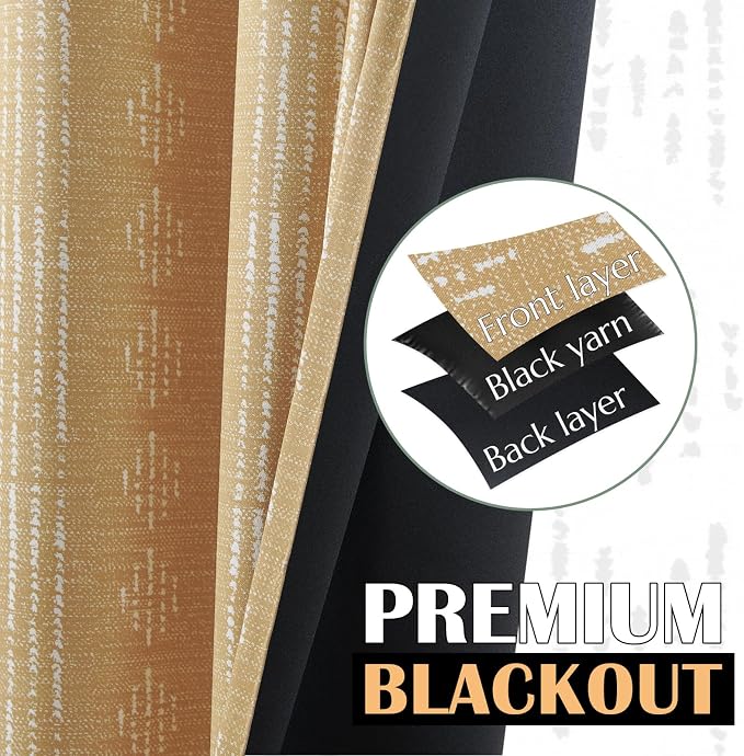 jinchan Boho Blackout Curtains 63 Inch Length for Bedroom Living Room | White on Mustard Yellow Geometric Grommet Curtains Room Darkening Thermal Insulated Window Treatments 2 Panels
