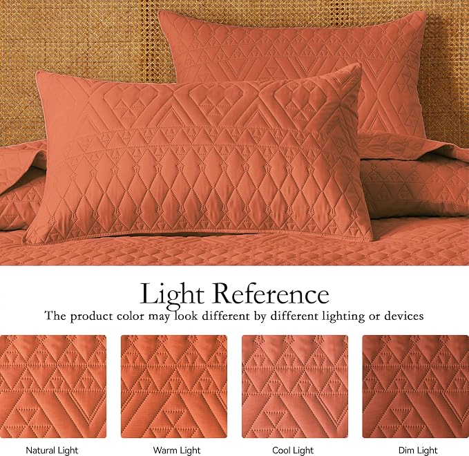 akkialla Twin Size Quilt Bedding Set,Burnt Orange Lightweight Microfiber Soft Bedspreads,Modern Style Geoetric Pattern Coverlet Set for All Seasons,2 Piece(1 Quilt,1Pillow Sham)