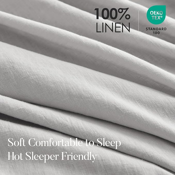 DAPU 100% French Linen Duvet Cover 3Pcs Set, 170GSM Linen Bedding, King | Soft Breathable All-Season for Hot sleepers, Corner Ties & Zipper Closure, French Linen Flax from Normandy, Fog Gray