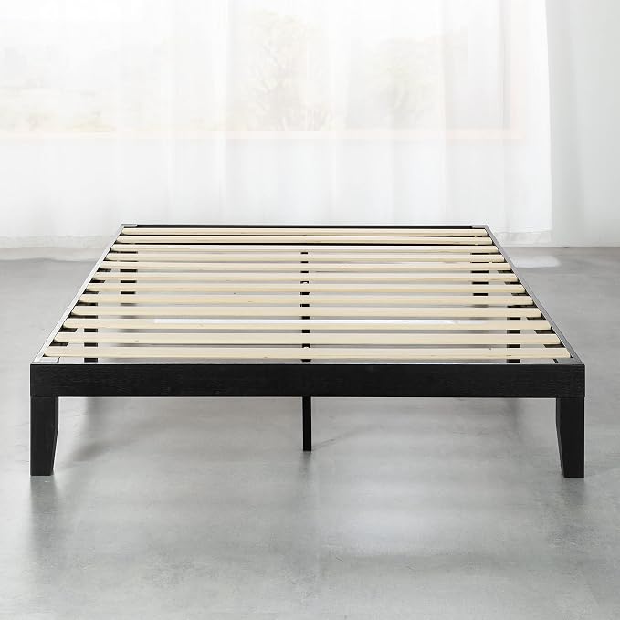 Mellow Naturalista Classic 12 Inch Solid Wood Platform Bed with Wooden Slats, Full, Black