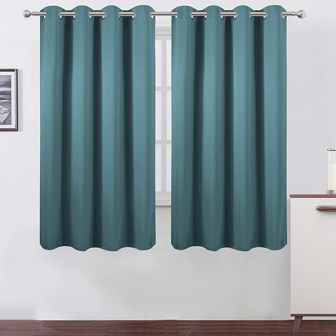 Sea Teal Blackout Curtains 66 x 63 Inch Length/Set of 2 Curtain Panels/Thermal Insulated Room Darkening Blackout Curtains for Bedroom