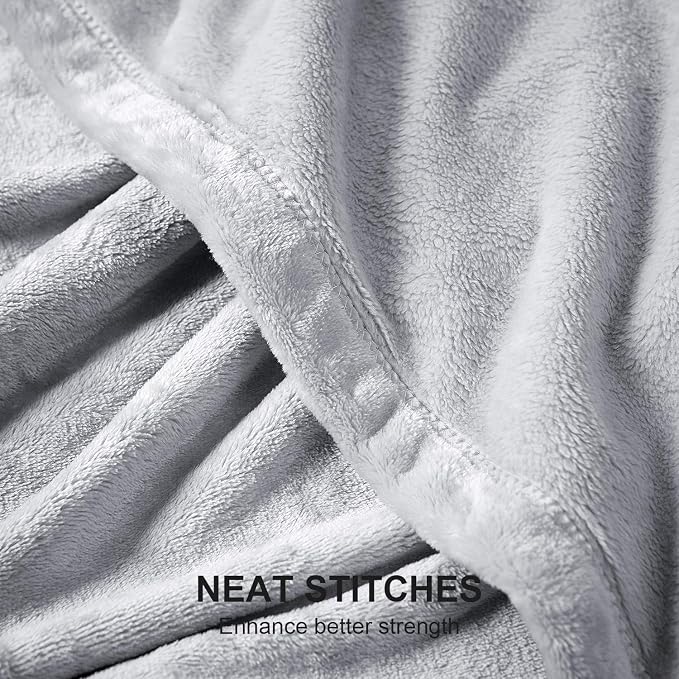 Hansleep Throw XL Light Grey Fleece Blanket, Soft Flannel Bed Blanket | Fuzzy Cozy Blanket 50x70 Inches, Multi-use for Bed, Sofa, Couch, Travel, Camping, All Season Warm Lightweight Cover