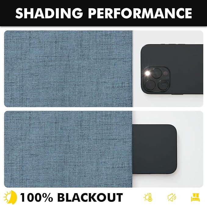 MIULEE 100% Blackout Linen Curtains 42 x 90 Inch Stone Blue 2 Panels | Thermal Insulated, Room Darkening Drapes for Bedroom Living Room, Back Tab Rod Pocket Pinch Pleated, Solid Luxury Decor