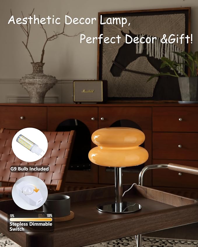 Glivpny Mushroom Table Lamp, Mid Century Modern Decor Lamp (Copper) | Cool Desk Lamps for Bedroom,Vintage Dimmable Bedside Small Cute Lamps, House Warming Gifts New Home Decor