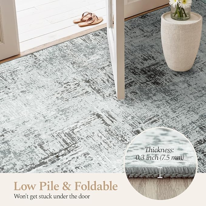 Rugflix 9x12 Area Rugs for Living Room, Washable Blue Grey Large Rug | Machine Washable; Stain-Resistant; Low Pile; Non-Slip; Modern Abstract; Carpet for Bedroom Dining Office Nursery Home