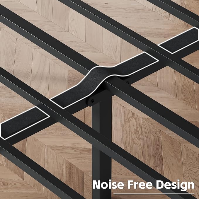 Fluest Full Bed Frame with Headboard PU Leather Upholstered Bed Frame Platform,All Metal Slats Support Platform Bed Frame with Storage Space,Easy Assembly,Noise Free,No Box Spring Needed,Black