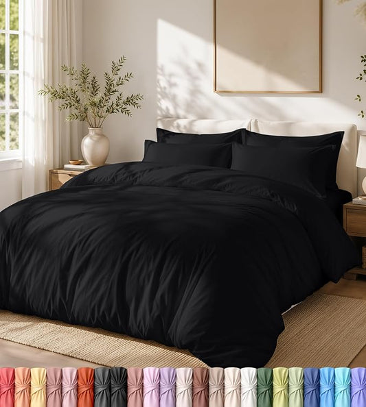 Utopia Bedding Duvet Cover Set with Pillowcases - 3 Pieces Bedding Duvet Cover with Zipper Closure - 1 Duvet Cover with 2 Pillowcases - Soft Brushed Microfiber(Full, Black)