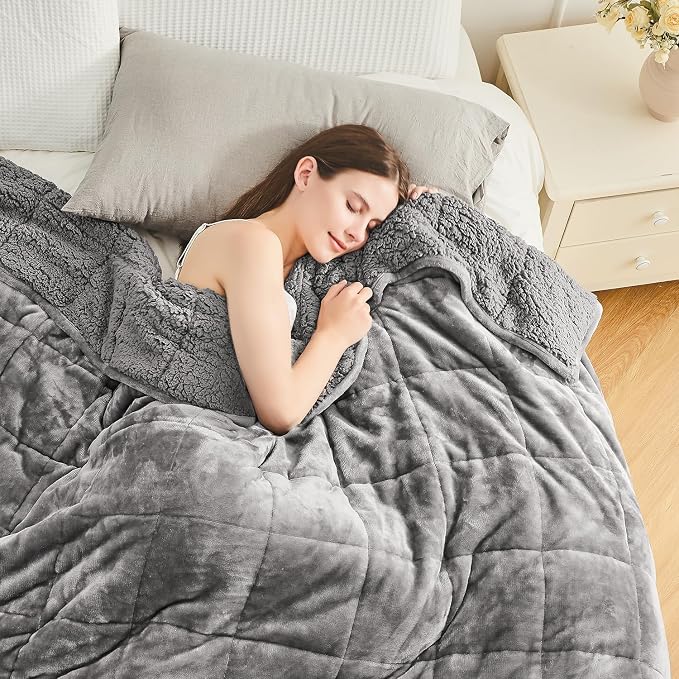 Cottonblue Weighted Blanket 15 lbs Queen Size for Adults 60x80 inches Soft | Cozy Flannel Weighted Throw Blankets for Calming Sleeping Relaxing, Warm Fuzzy Bed Sofa Heavy Blanket Machine Washable,Grey