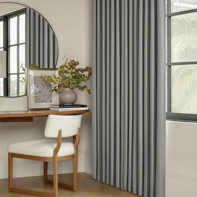 Dark Grey Linen 100% Black Out 120 Inch Curtains for Living Room | Pinch Pleated Back Tab Drapes, Thermal Insulated Full Black Out, W40xL120 Curtains for High Ceiling to Floor, 2 Panels