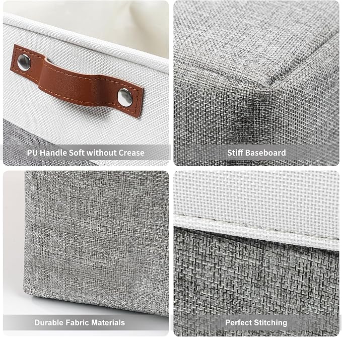 13x13 Cube Storage Bins, Collapsible Fabric Storage Box, 4 Pack Closet Baskets with Handles for Organizing, Shelf, Toys, Clothes, Home, Office, Nursery (Grey&White)