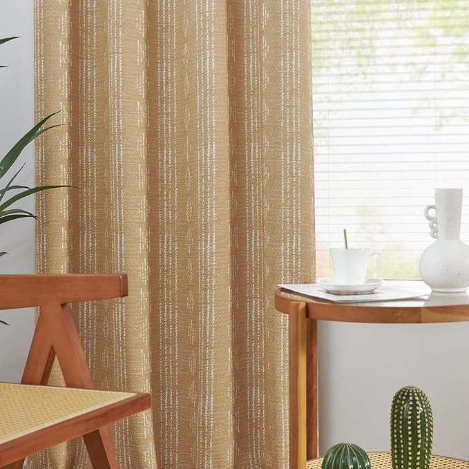 jinchan Boho Blackout Curtains 63 Inch Length for Bedroom Living Room | White on Mustard Yellow Geometric Grommet Curtains Room Darkening Thermal Insulated Window Treatments 2 Panels