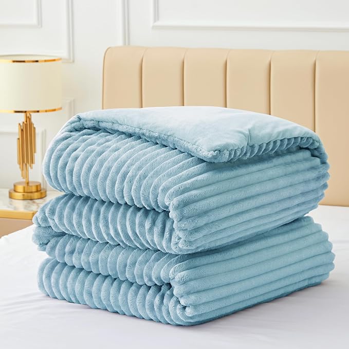 BEDELITE Fleece Full Comforter Set, Fluffy Bed Set, Light Blue | Super Soft & Warm Bedding, Luxury Fuzzy Faux Fur Comforter for Winter, Heavy Plush Bedding, with 2 Pillowcases