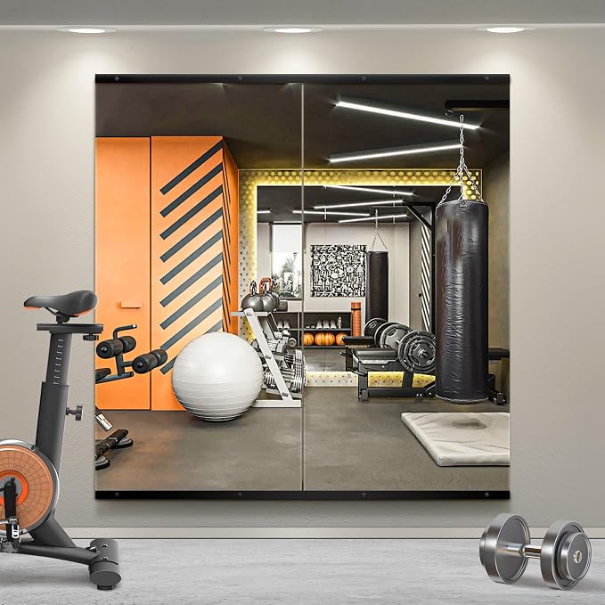 Home Gym Mirror for Wall, 48x28x2PCS Frameless Full Length Mirror, Black | HD Shatterproof Glass, Easy Wall Mount, Large Body Mirrors for Home Gym, Workout, Bedroom, Garage