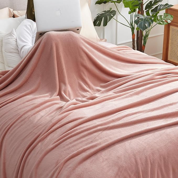 Hansleep Queen Dusty Pink Fleece Blanket, Soft Flannel Bed Blanket | Fuzzy Cozy Blanket 90x90 Inches, Multi-use for Bed, Sofa, Couch, Travel, Camping, All Season Warm Lightweight Cover