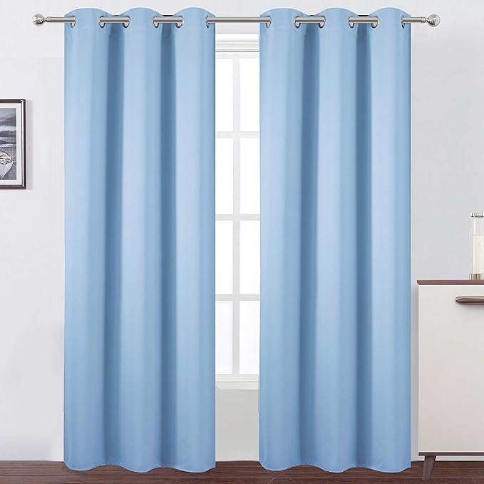 Sky Blue Thermal Blackout Curtains/42 x 95 Inch/Set of 2 Panels Room Darkening Curtains for Bedroom