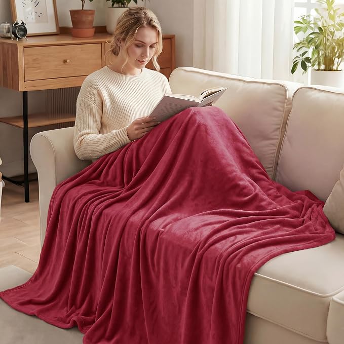 Exclusivo Mezcla Soft Fleece Blanket Twin Size for Bed, Deep Red | 60x80 Inches, Double-Sided Brushed Flannel, Lightweight Plush Cozy Blanket for Home Decor, All Season, Machine Washable