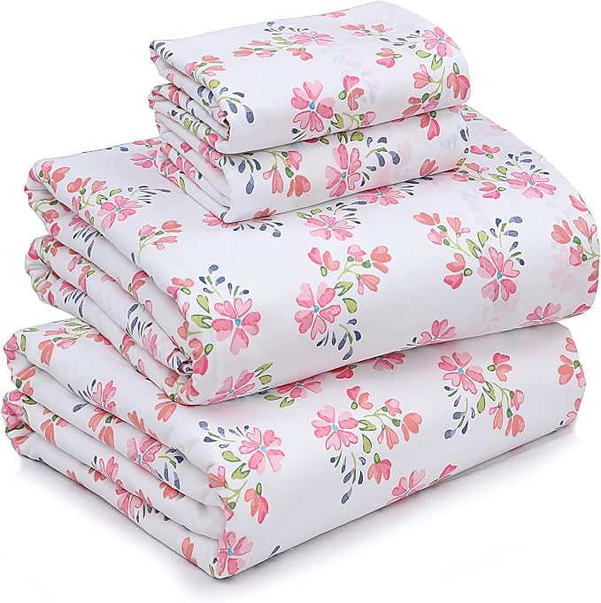 RUVANTI 100% Cotton Percale Sheets California King Size, Bloomex | Crisp Cooling for Hot Sleepers, Deep Pocket 14", Soft Breathable & Durable, Hotel-Style 4 Piece Set