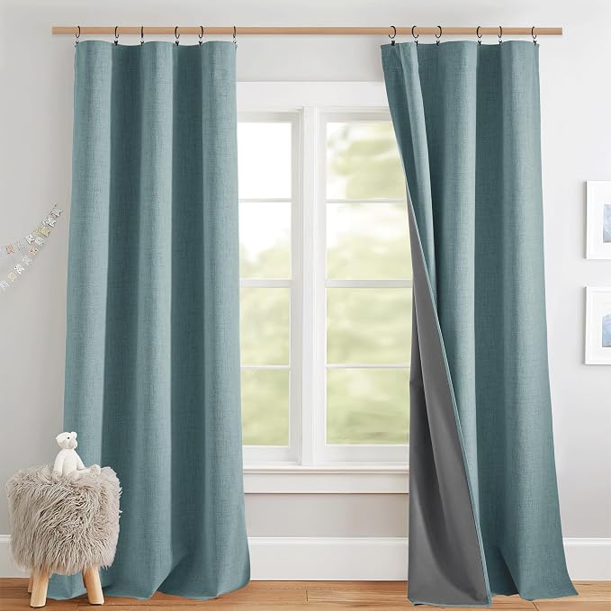 NICETOWN 100% Black Out Curtains 84 inch Long 2 Panels, Skylark Blue | Thick Linen Blend, Thermal Insulated, Privacy Window Draperies with for Studio, Daytime Sleepers Relax, W42" x L84" Each