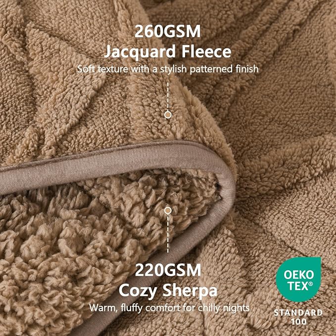 Mr. Sandman Weighted Blankets for Adults, Queen Size 60 x 80 Inches, 15lbs | Machine Washable; Soft Warm Sherpa Fleece; Fluffy Jacquard with Glass Beads; Heavy Throw for Sleep and Calm; Warm Taupe