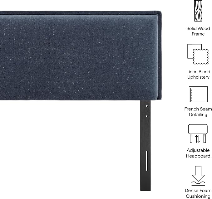 Modway Camille King Size Upholstered Linen Blend Headboard with Removable Slipcover – in Denim - Padded Pillow Style Headboard with Adjustable Mounting for King Beds