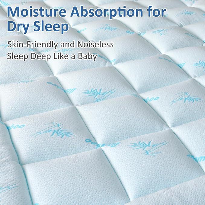Favorland Mattress Topper Queen Size - Cooling Extra Thick Breathable Viscose Made from Bamboo Mattress pad - Soft Quilted Fitted Mattress Cover with 900 GSM Down Alternative Fill (8-21”Deep Pocket)