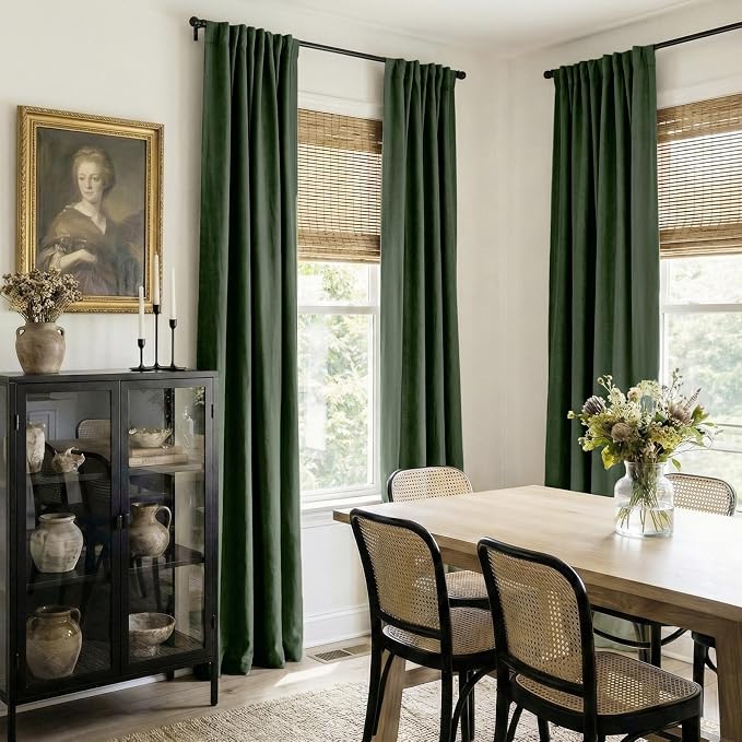 Linen Textured Total Blackout Curtains for Bedroom 96 Inches Long, Loden | 100% Blackout Shield, Back Tab/Rod Pocket Living Room Drapes, Thermal Insulated Blackout Curtains 2 Panels Set, 50"W x 96"L