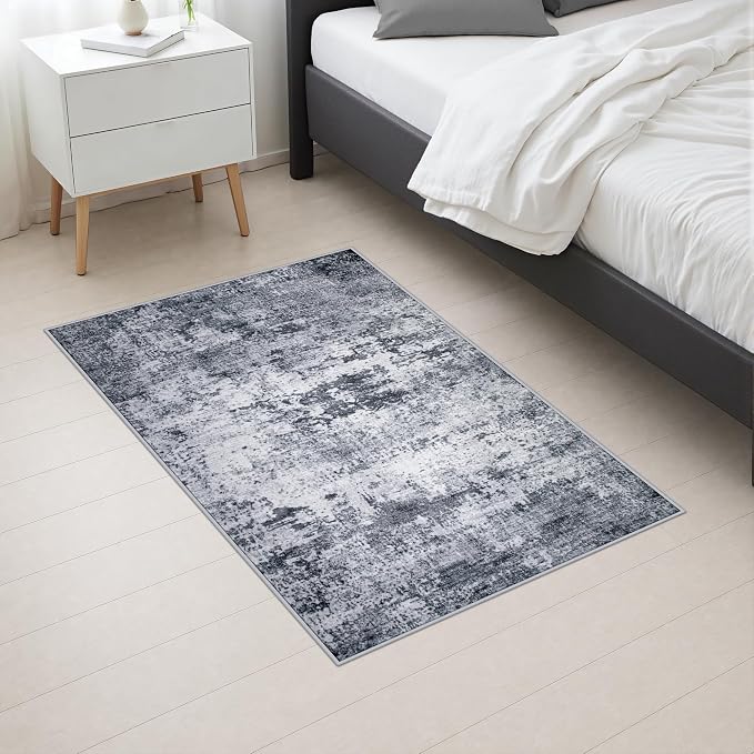 2x3 Washable Entryway Rug: Modern Abstract Indoor Soft Carpet Grey | For Entrance, Bedroom, Kitchen, Laundry, Bathroom,Door Mat,Modern Abstract,Machine washable,Non-Slip,Stain Resistant,Indoor