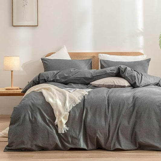 BESTOUCH Duvet Cover Set 100% Washed Cotton Linen Feel Super Soft Comfortable Chic Lightweight 3 PCs Home Bedding Set Solid Dark Grey King | 100% Washed Cotton, Soft Wrinkle Texture, Hidden Zipper, 8 Ties, Breathable Lightweight Durable Comfy, 3 Pcs No...