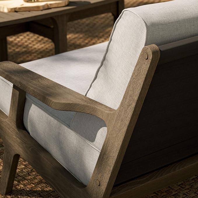 Modway Saratoga Teak Outdoor Patio Loveseat in Weathered Gray Pebble – 2 Seater Outdoor Couch with Weather-Resistant Cushions – Wooden Porch Loveseat