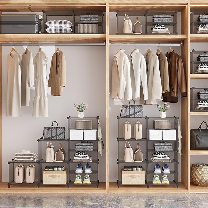 AWTATOS Closet Organizer 8 Cube Storage Shelves, Grey | Closet Organizers, Clothes Storage Shelf, DIY Stackable Plastic Cubby Shelving for Closet Bedroom Living Room Office