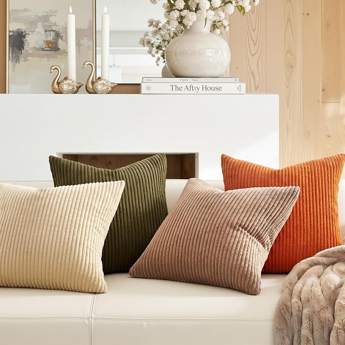 Topfinel Rust and Olive Green Velvet Throw Pillow Covers 24x24 Sofa Pillow Covers Boho Farmhouse Cushion Cases Soft Corduroy Fall Home Decor for Couch Bed Sofa Living Room Pack of 4
