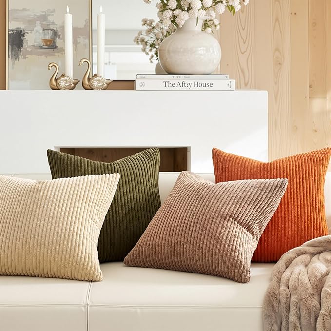 Topfinel Fall Home Decor Rust OliveGreen Throw Pillow Covers 22x22 Inch Set of 4 Boho Farmhouse Cushion Covers Soft Corduroy for Couch Bed Sofa Living Room