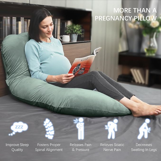 MOON PARK Pregnancy Pillows for Sleeping - U Shaped Full Body Maternity Pillow with Removable Cover - Support for Back, Legs, Belly, Hips - 57 Inch Pregnancy Pillow for Women - Green