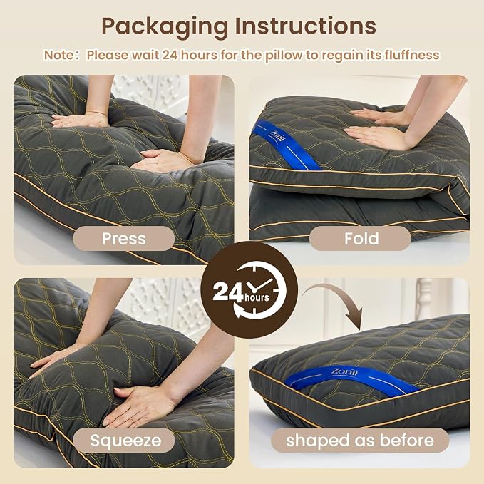 ZonLi Long Body Pillow for Adults, Gold Thread Quilted Gourd Pattern Cover, Soft Durable Adjustable Shredded Memory Foam, Comes with Extra 7 Oz Shredded Foam, Ideal for Side Sleepers, Dark Gray