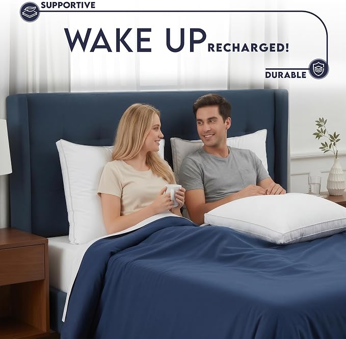 Utopia Bedding Gusset Bed Pillow, Hotel Pillows European Size Set of 2 | Cotton Blended Down alternative pillows for sleeping, soft fluffy cooling comfort for Back, side & stomach sleepers, 2 pack