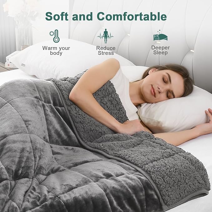 Lofus 15 lbs Weighted Blanket for Adults Queen Size 60" x 80", Grey | Dual-Sided Sherpa Fleece Heavy Blanket, for Stress Relief & Better Sleep, Ultra Soft, Ideal Gift for Family, Warm & Cozy