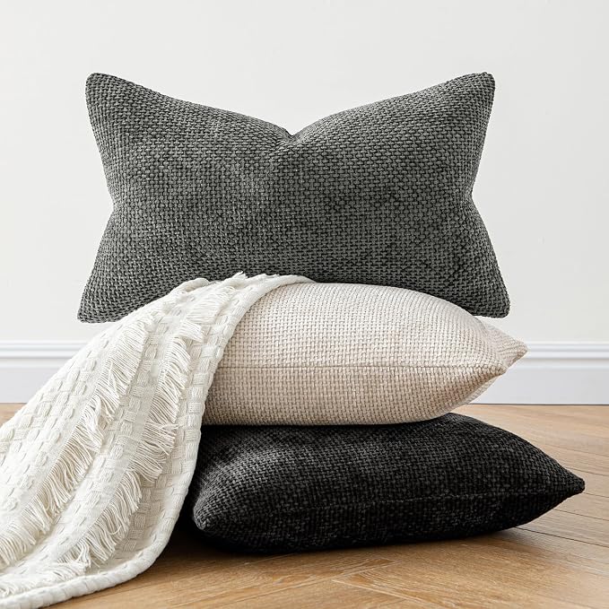 MIULEE Decorative Neutral Beige Euro Sham Pillow Covers 24x24 Inch 2 Pack | Modern Boho Accent, Soft Chenille Pillow Covers, Farmhouse Cushion Cases for Home Decor Bed Sofa Living Room