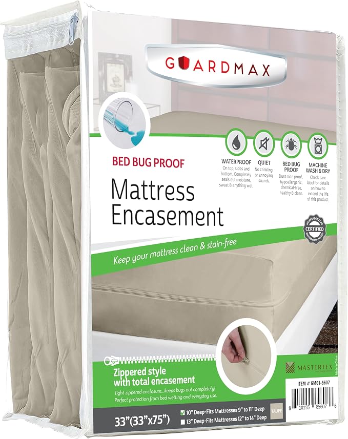 Guardmax Cot Mattress Encasement with Zipper, Waterproof, Bed Bug Proof, and Dust Mite Proof Mattress Protector for Cot Size Bed up to 10" Deep, Zippered All Around Jersey Knitted Mattress Cover